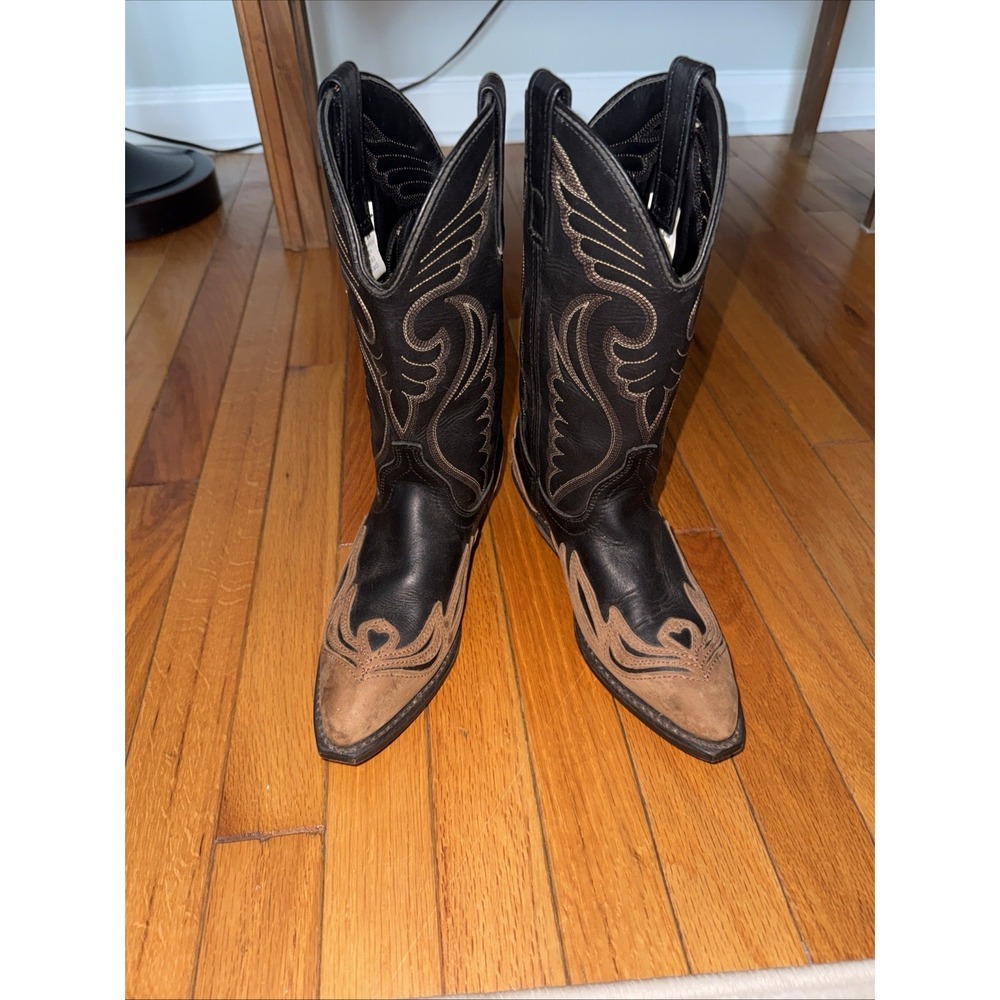 Vintage Masterson Boots Womens 6M‎ Leather Heart Brown/Black Western Cowgirl